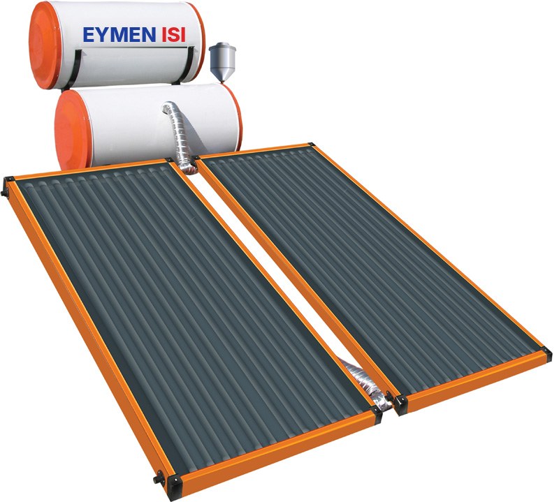 Eymen Isı ESB kapalı devre güneş enerjisi sistemi: iki düz panel kollektör ve çift depo